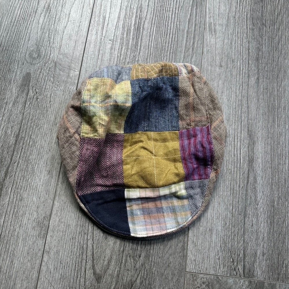 Hanna Hats Patchwork Linen Flat Cap Multicolor Newsboy Hat Mens One Size